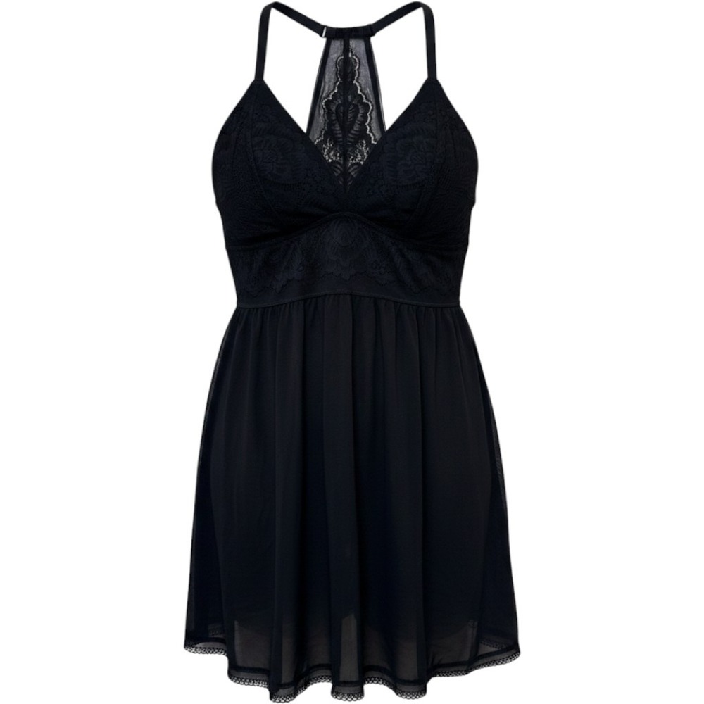 Auden Babydoll Chemise L Black Lace Racerback Mesh Sheer Lingerie Romantic